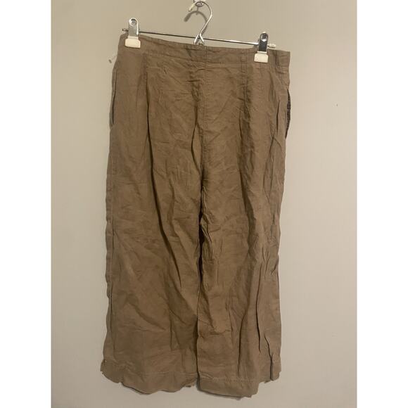 J.Jill Linen Wide Leg Crop Pants Women 12P Tan/brown Beach‎ Resort Wear - Picture 5 of 7